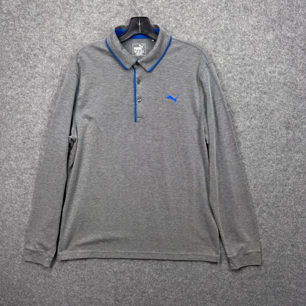 Puma Mens XL Long Sleeve Polo Shirt Gray Blue dryCELL Performance Golf Top